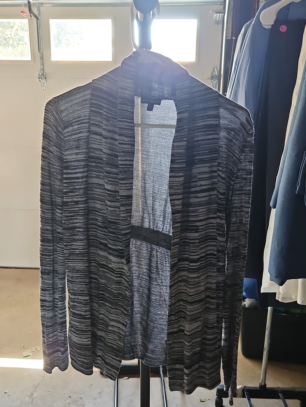 Express Black & Gray Striped Open Front Blazer